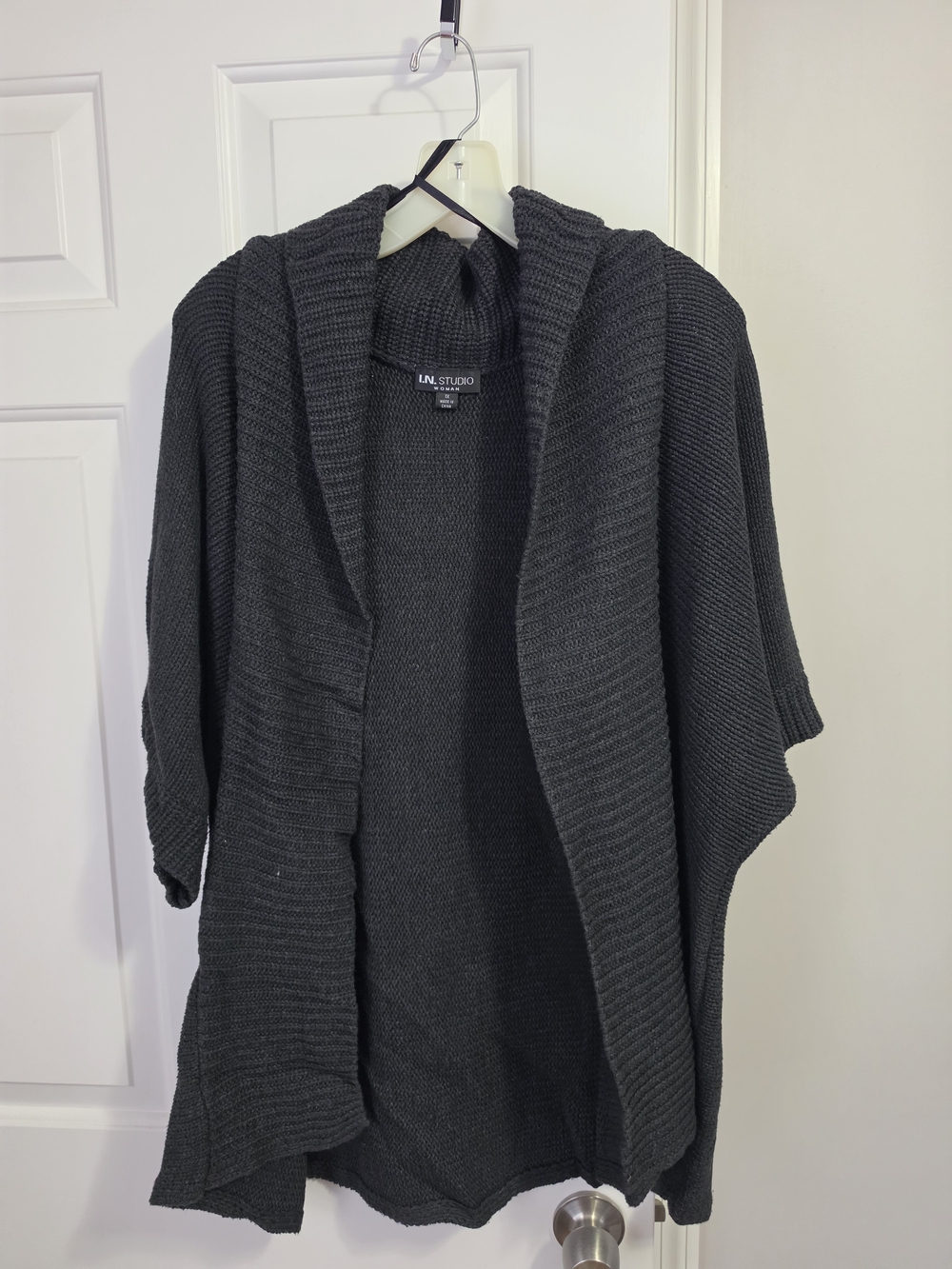 I.N. Studio Open Chunky Dolman Sweater Cardigan in Charcoal Gray  1X